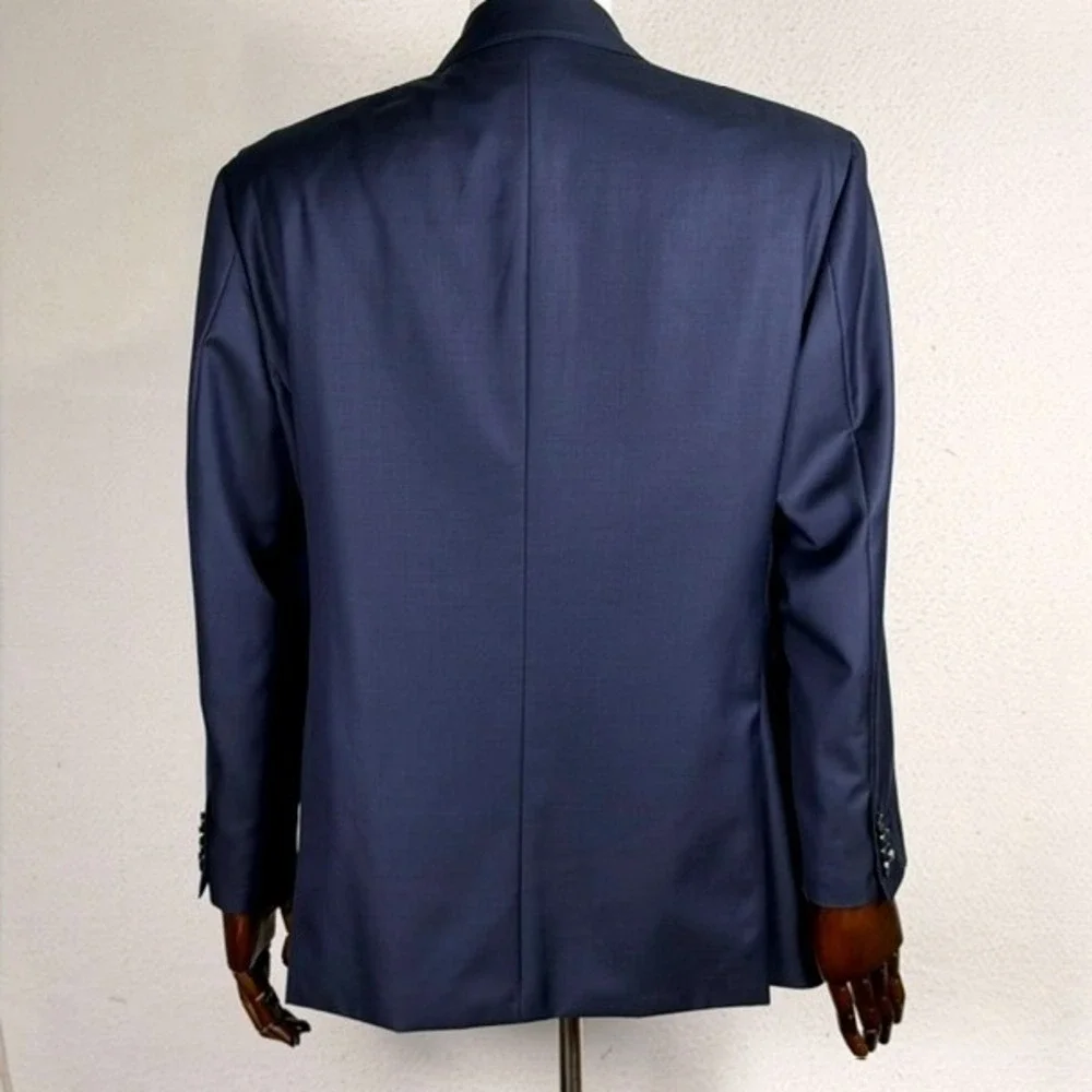 Enzo Custom Mens Navy Blue 100% Virgin Wool Peak Lapel Blazer Sport (actual 40R)